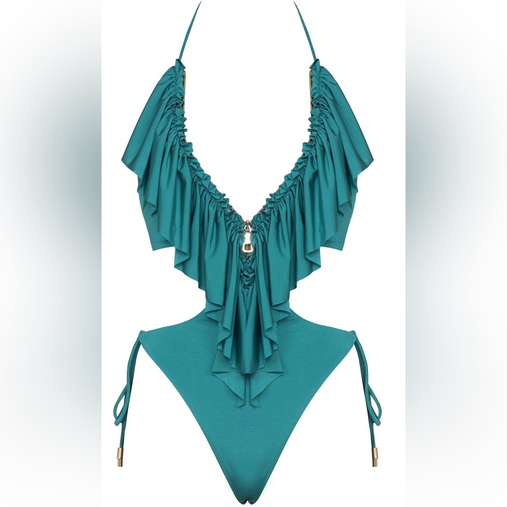 Antoninias Hortenzis Ruffle One-Piece Swimsuit | XS | Petrol | NWOT